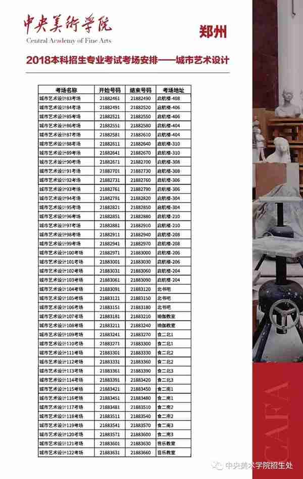 中央美术学院2018年校考各考点考区分布图及各考点考场安排表